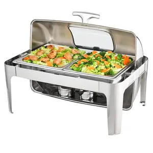 Roll Top Chafing Dish Buffet Set Professional Chaffing Server Set Commercial Chafer Chafers for Catering Rolling Buffet Servers
