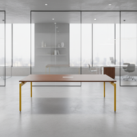 Petite table de réunion extensible et convertible, pieds en bois, design durable pour salle de réunion, configuration compacte pour conférences, entreprises, rangement moderne