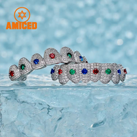 Grilles dentaires Hip Hop sur mesure en argent 925 avec pierres précieuses colorées, diamants VVS et moissanite pour hommes (8 dents supérieures, 8 dents inférieures)