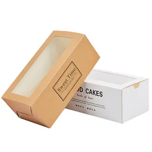 Nokta toptan çekmece pişirme kek havlu rulo kek ambalaj kutusu bölünmüş pencere ile kağit kutu İsviçre rulo Kraft kağit kutu