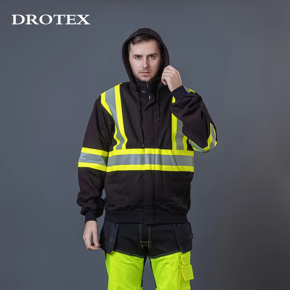 Jaket kerja pria, Logo OEM Hitam pengelasan tahan api pakaian kerja Hoodies reflektif tahan api FR pakaian keselamatan kerja