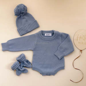 Cuddly Cotton Baby Boy Dusty Blue Romper Announcement Custom Flat Knit Romper Newborn Gift <strong>Outfit</strong> Newborn <strong>Coming</strong> <strong>Home</strong> <strong>Outfit</strong> Set - Product Image 1