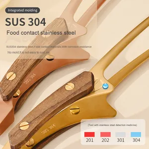 304 Stainless Steel <b>BBQ</b> Tongs with Wooden Handle Outdoor Camping Grilling Steak Roasting Tool Gold Food Tongs Box Packed - Product Image 4