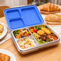 Nouvelle conception de boîte à lunch bento en acier inoxydable réutilisable et écologique, 3 compartiments, anti-fuite, sans BPA, capacité de 1240 ml pour enfants