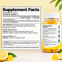 Gummies de créatine 4,5g 90 unités Véganes Énergie Soutien Musculaire Saveur Citron pour Hommes et Femmes Forme Personnalisée OEM ODM HALAL