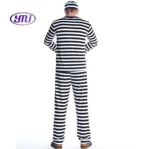 Striped Print V Neck Bell Sleeve <strong>Uniform</strong> <strong>Prisoner</strong> Cosplay Costume for Woman Man - Product Image 4