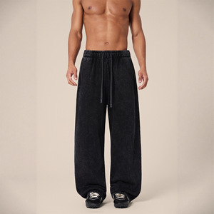 Pantalones Deportivos de Pierna Recta para Hombre, 100% Algodón Lavado, Corte Holgado, Estilo Casual - Product Image 2