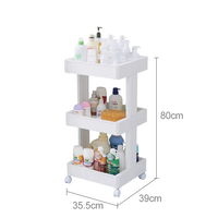 Étagère de rangement mobile à trois niveaux en plastique sur roulettes, pour cuisine, salon, salle de bain, snacks et légumes
