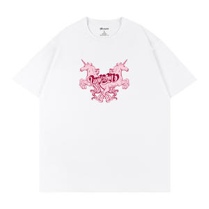 Camiseta de manga corta de algodón unisex con diseño de unicornio estampado, cuello redondo, corte holgado, Top informal de verano Q44 - Product Image 3