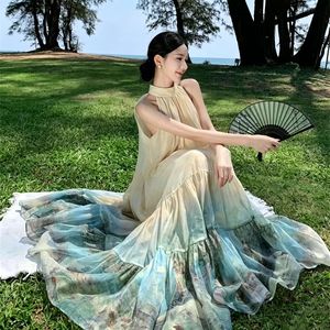 Nouvelle robe imprimée de style tendance de haute qualité, robe longue dos nu, <span class=keywords><strong>jupe</strong></span> large pour les vacances, robe pour femmes - Product Image 5