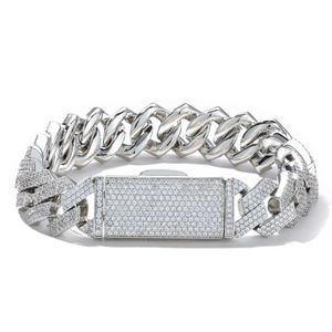 Top B2B Wholesale VVS Moissanite 3-Row Rhombus Cuban Bracelets S925 Silver 18K Plated Hand <b>Set</b> Hip Hop Jewelry OEM - Product Image 1