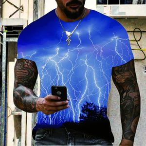 Camiseta de Verano 2022 para Hombre, Talla Grande, Estampado Digital 3D, Informal, con Diseño de Rayo, Manga Corta, Tejida - Product Image 3