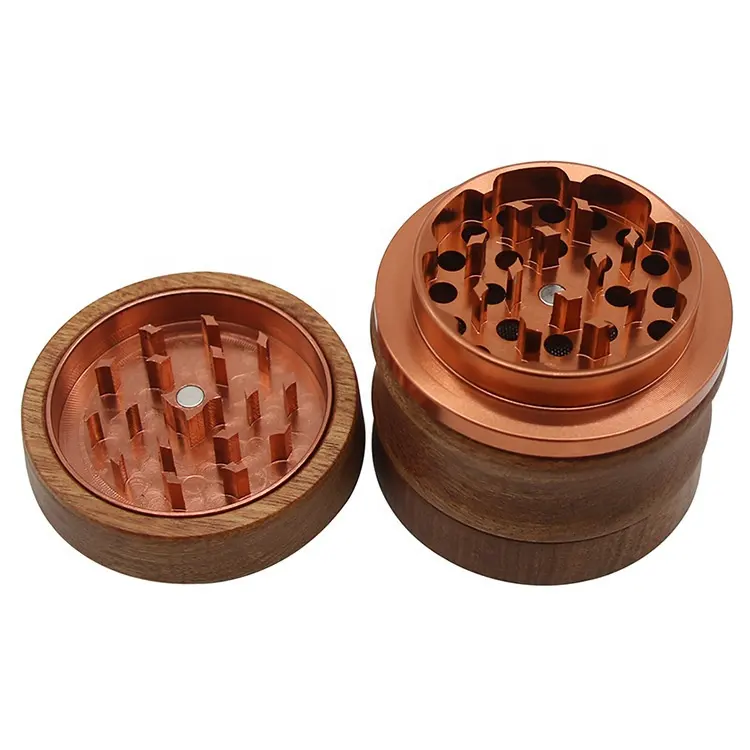 4-layer wooden herb grinder aluminum alloy tooth creative splicing