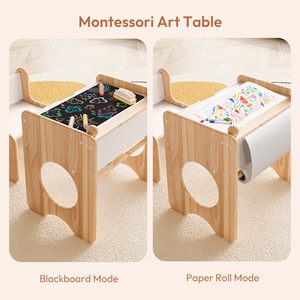 Montessori trẻ em nghiên cứu Chiều cao có thể điều chỉnh trẻ em nghệ thuật tiết kiệm không gian ăn uống Patio Bàn và ghế thiết lập với lưu trữ & chalkboar - Product Image 4