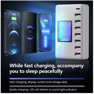 สถานีชาร์จ USB 8 พอร์ต 60W 12A ฮับชาร์จ USB <span class=keywords><strong>C</strong></span> หลายพอร์ต พร้อมจอ LCD สำหรับ IPHONE สำหรับ Samsung สำหรับแท็บเล็ต - Product Image 3