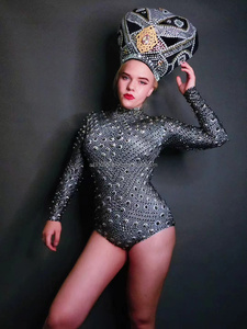 Disfraz <span class=keywords><strong>de</strong></span> Bar gogo para mujer, traje sexy para cantante, club nocturno, fiesta <span class=keywords><strong>de</strong></span> gran altura, Diamante caliente atmosférica, todo en uno + tocado - Product Image 2