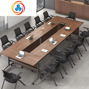 Conjunto de Sillas de Oficina con Panel de Madera de Diseño Moderno, Mesa de Entrenamiento de Doble Capa, Escritorio Móvil Extensible con Ruedas para Hoteles y Salas de Conferencias - Product Image 4