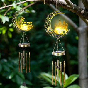 <b>Solar</b> Moon Wind Chimes Iron Vintage Outdoor Garden <b>Hanging</b> Decor <b>Lighted</b> <b>Solar</b> Powered Metallic Finish - Product Image 1
