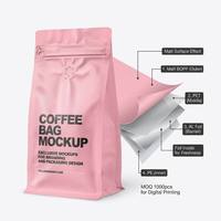 Sacs d'emballage pour café en plastique mat biodégradable réutilisables avec impression personnalisée, fond plat, soufflet, valve d'air et fermeture éclair à robinet