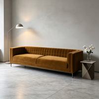 Canapé en tissu velours au design minimaliste, canapé moderne en tissu, canapé droit 3 places avec pieds en métal fins pour le salon