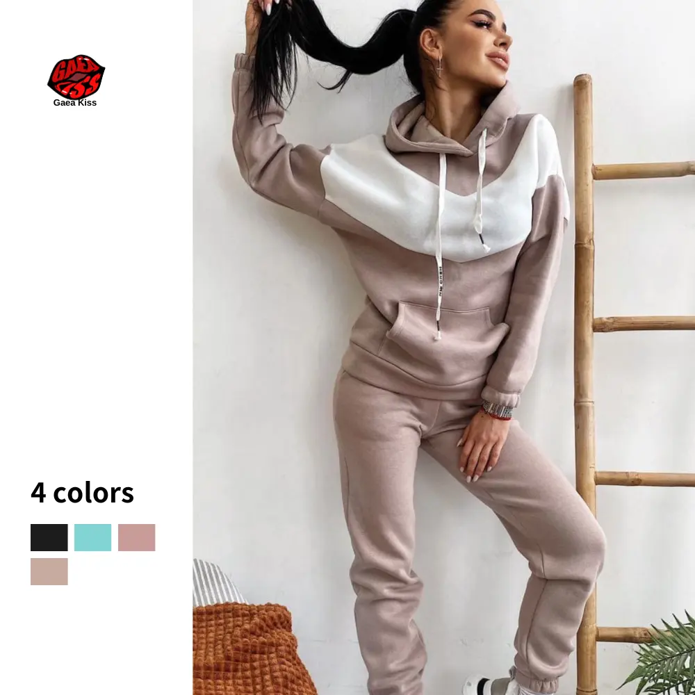 Ensemble de survêtements pour femmes Ensemble de jogging d'hiver Ensemble de pantalons de survêtement et de sweat à capuche avec logo personnalisé pour femmes OEM