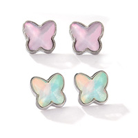 Piercing en titane F136, papillon irisé en verre avec finition brillante, clous de labret à dos plat, boucles d'oreilles hypoallergéniques, accessoires