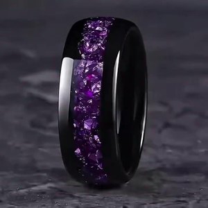 8Mm Đồ Trang Sức Thời Trang Nhẫn Cho Nam Giới Đen Dát Thạch Anh Tím Sang Trọng Nhẫn Cưới Womens Engagement <span class=keywords><strong>Ring</strong></span> Vài Món Quà - Product Image 5