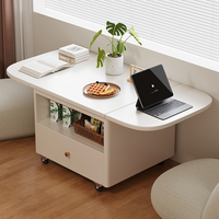Table basse moderne en bois de caoutchouc extensible avec plateau relevable, roulettes et tiroir BJ205 #