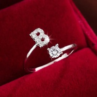 Bague ajustable ouverte R77 en laiton plaqué or 18 carats avec zircone cubique étincelante et lettre chrétienne, bijou fantaisie pour femme, vente en gros