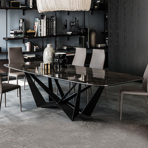 Luce italiana luce di lusso tavolo in pietra nordico di lusso rettangolare tavolo da pranzo in acciaio inox design tavolo da pranzo - Product Image 1