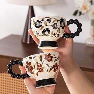 Taza de Café de Cerámica Hecha a Mano con Diseño Floral Vintage Francés, Estilo Británico de Alta Gama, Lujosa, Apta para Lavavajillas y <span class=keywords><strong>Microondas</strong></span> - Product Image 2