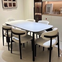 Ensemble de table à manger en dalle de pierre avec pieds noirs pour la maison, mobilier de salle à manger pour 6 personnes