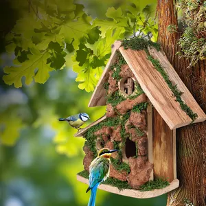 Natural Hanging Wooden Hummingbird House Rustic Bird Houses For Outside