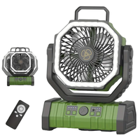 Ventilateur de camping extérieur avec batterie externe, 4 vitesses de vent, 3 niveaux d'éclairage LED, ventilateur suspendu rotatif, sortie USB pour pique-nique, pêche, tente