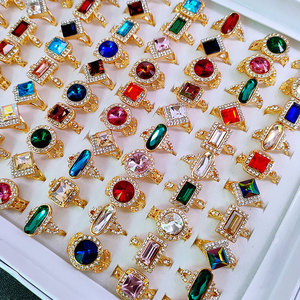 Anillos KC de Aleación Chapados en Oro con Gemas de Cristal Multicolor, Piedras de Imitación Ovaladas, Cuadradas y Redondas - Product Image 1