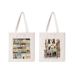 Sacs en coton beige réutilisables de grande capacité, sacs fourre-tout en toile, sacs de shopping avec logo - Product Image 3