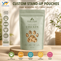 Pochette personnalisée durable et résistante à l'humidité avec fenêtre transparente et fermeture éclair, idéale pour les aliments pour chats et chiens