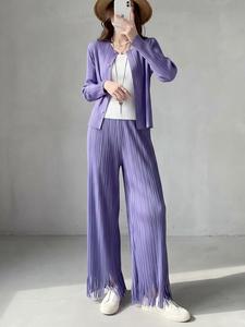 Conjunto de Dos Piezas de Moda Occidental para Mujer, Cárdigan Plisado Miyake con Cuello Redondo y Pantalones Anchos con Flecos, Venta al Por Mayor, PY 2026 - Product Image 6