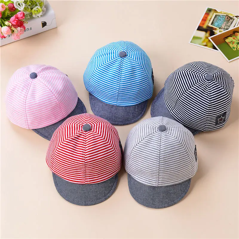 Spring Summer Cotton Baby Hat Cute Casual Striped Soft Eaves Kids Children Baseball Cap Baby Boy Girl Beret Caps Girls Sun Hats