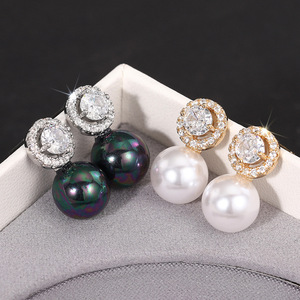 Delicati orecchini con perle simulate in zirconi per donna, gioielli alla moda dolci ed eleganti - Product Image 4