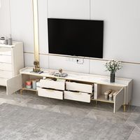 Ensemble de meuble TV et table basse en bois blanc crème de luxe moderne avec pieds en métal pour hôtel, maison, salon, meubles de salon, table à thé