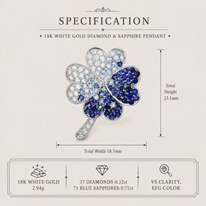 จี้โคลเวอร์สี่แฉกประดับเพชรและไพลินทองคำ 18K น้ำหนัก 2.94 กรัม เพชร 0.340 กะรัต ไพลิน 0.236 กะรัต คอลเลกชันเครื่องประดับชั้นดี - Product Image 3