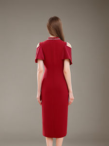 فستان سهرة أنيق متوسط الطول مكشوف الأكتاف بكشكشة، فستان رسمي مثير للحفلات مناسب لحفلات الكوكتيل والزفاف وحفلات التخرج ولأم العروس بمقاسات كبيرة - Product Image 5