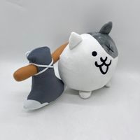 HY7 doux dessin animé rond bataille chat jouet avec peluche marron poignée hache accessoire cadeaux d'anniversaire gris chat peluche Animal