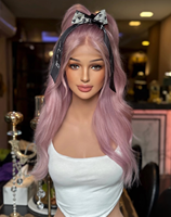 Perruque Lace Front Transparente 13x4 Rose Vif Cheveux Humains Vierges Européens Ligne de Cheveux Naturelle Pré-Pluckée pour Femmes