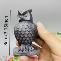 Figurine d'hibou en Shungite noire naturelle polie, artisanale, pour décoration de table moderne à la maison ou au bureau, cadeau unique en pierre précieuse en forme d'animal