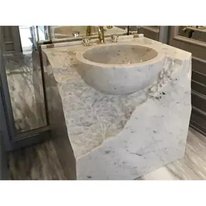 Natürliche Innendekoration Marmor Stein Sockel Becken, moderne einzigartige Badezimmer Stein weiß Carrara Marmor Sockel Waschbecken
