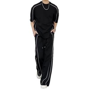 Trajes de Verano para Hombre de 2 Piezas, Camiseta de Manga Corta + Pantalones Largos, Color Sólido, Cuello Redondo Tipo Polo, Pantalones con Cintura Elástica, Chándal - Product Image 5