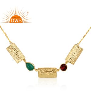 Collar de Piedras Preciosas Naturales, Diseño de Corteza de Árbol, Texturizado, Chapado en Oro, Collar de Plata 925, Joyería India - Product Image 3