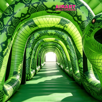 Arche d'entrée gonflable géante en forme de serpent vert, tunnel gonflable de serpent aux grandes crocs pour la décoration d'événements extérieurs et de parcs à thème d'Halloween